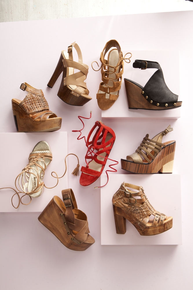Assorted high heeled shoes that have been styled by a professional footwear photo stylist