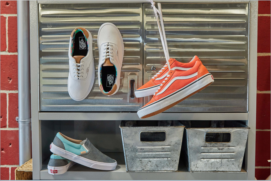 Assorted vans sneakers that have been styled by a footwear photo stylist