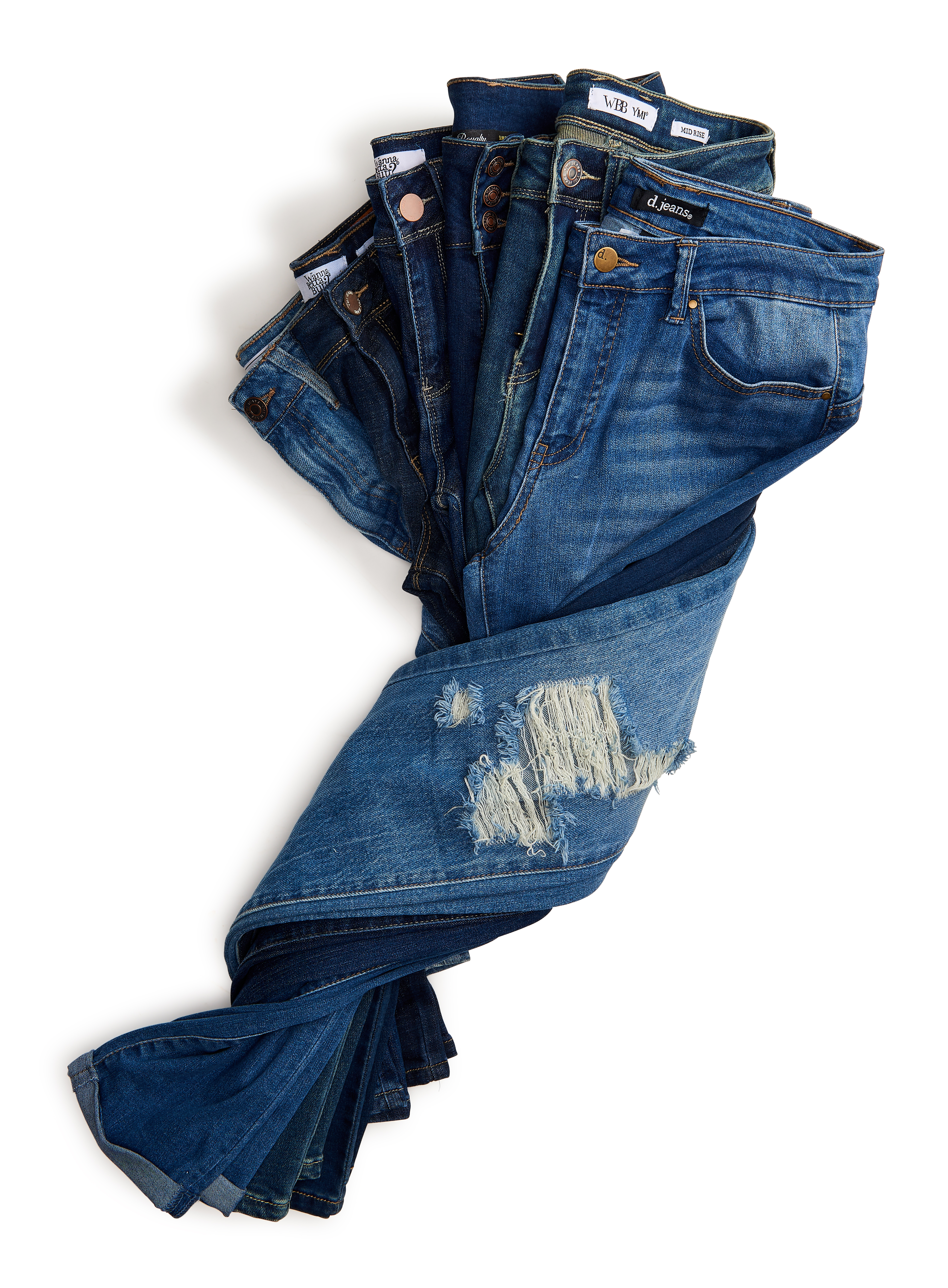Women's jeans professionally displayed by an apparel stylist