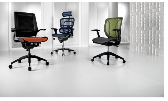 various colored office chairs that have been professionally styled by an interior stylist