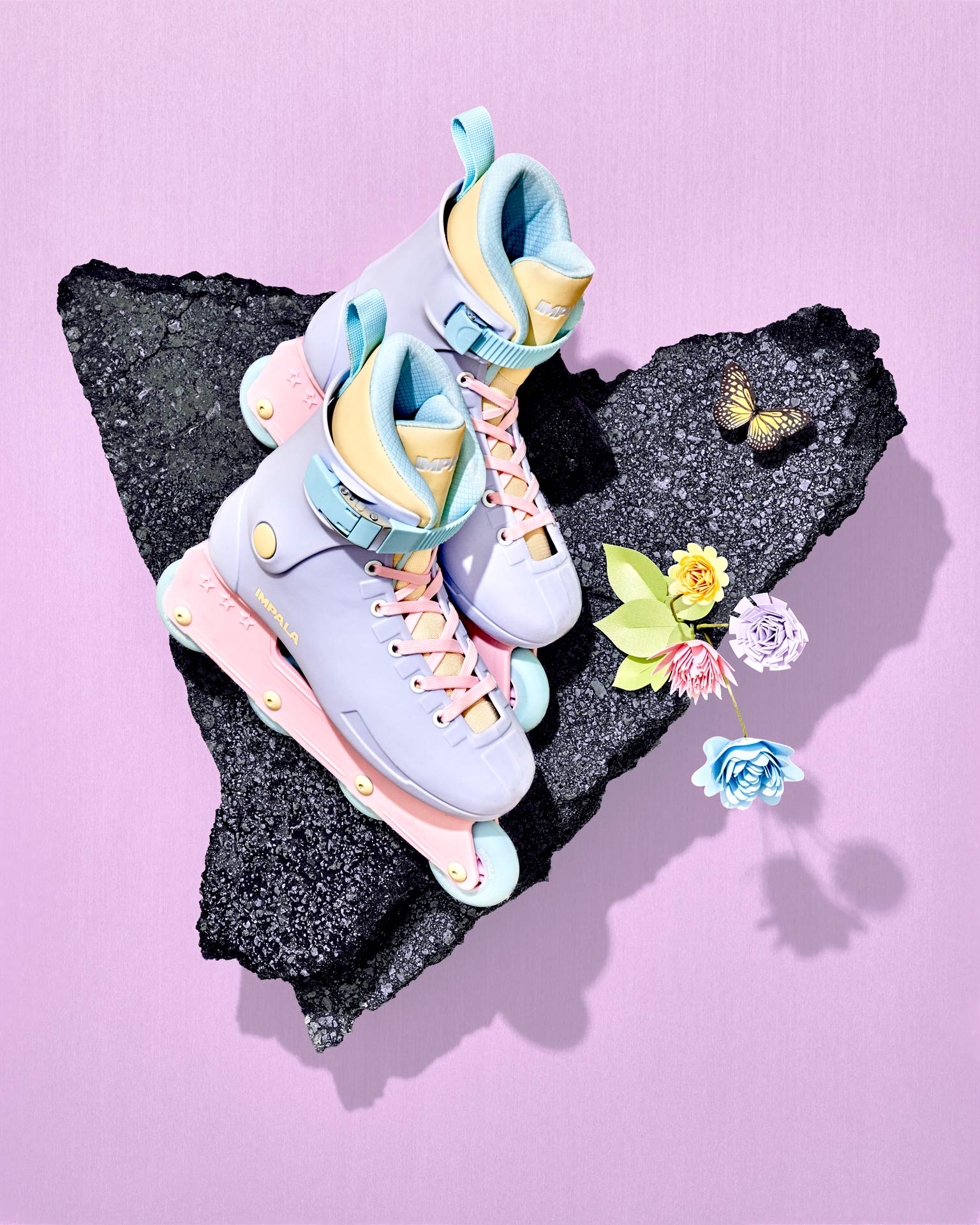 Girls roller blades that have been professionally styled by a footwear photo stylist