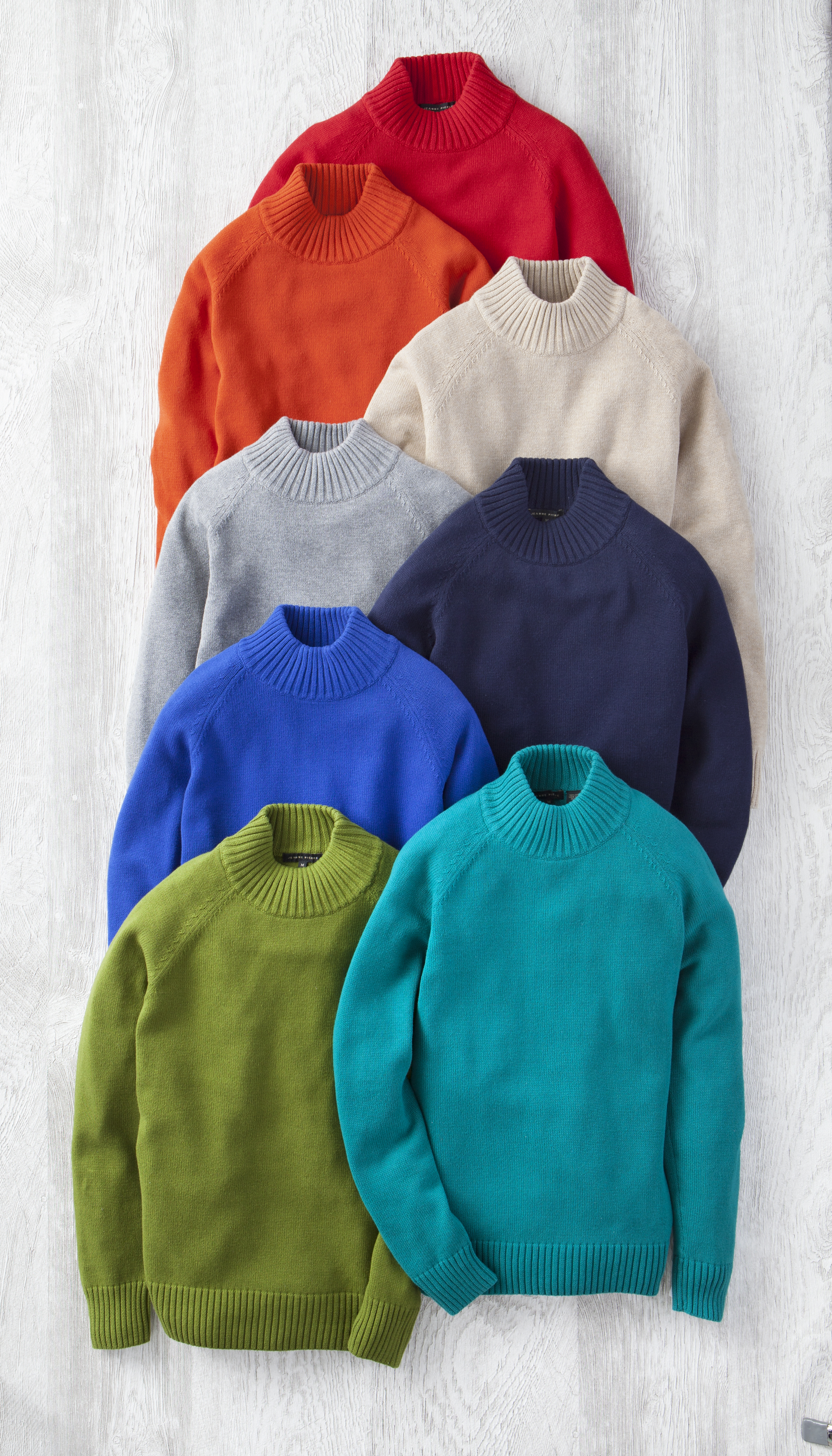 colorful turtlenecks styled by a professional apparel photo stylist