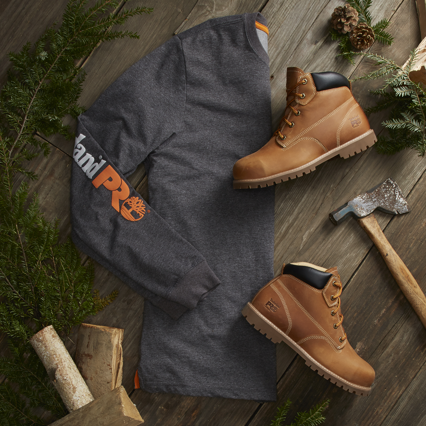 timberland shirt and boots styled by a professional apparel photo stylist