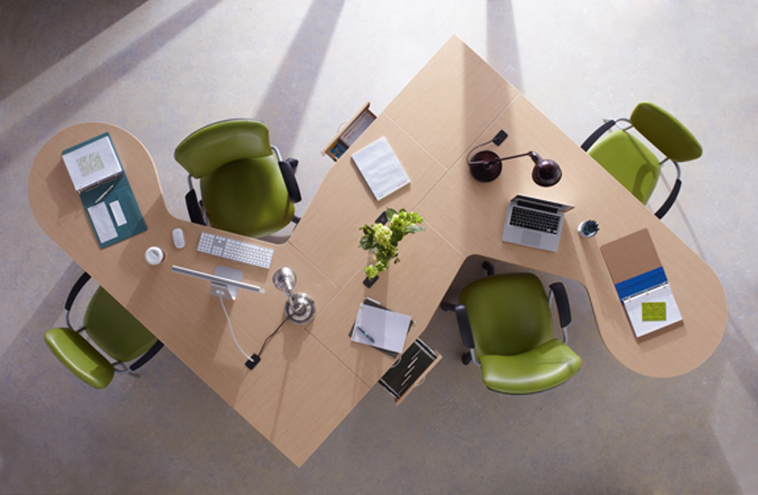 aerial view of office desk space styled by a professional interior photo stylist